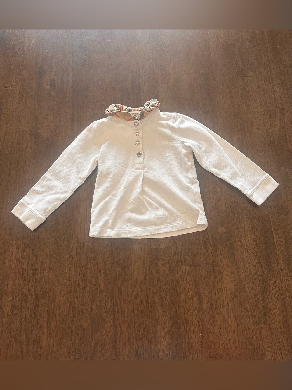 Burberry Toddler Girls White Long Sleeve Frill Check Collar Shirt 2Y / 2T